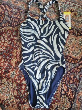 NWT Hurley Size Small Navy Blue and White One Piece Swimsuit